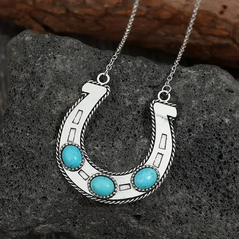 Turquoise Stone Horse Shoe Necklace