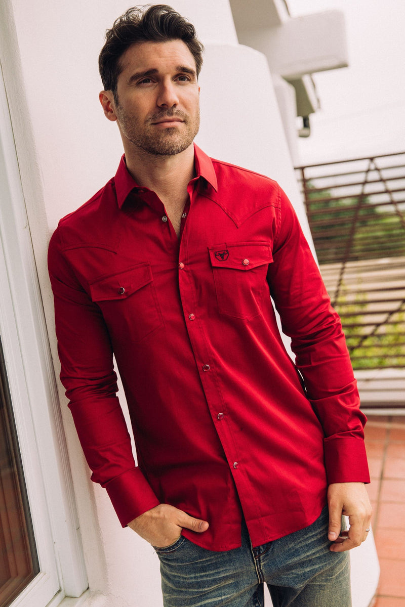 Men's Modern Fit Solid Red Dress Shirt – Rhinestone Divaz