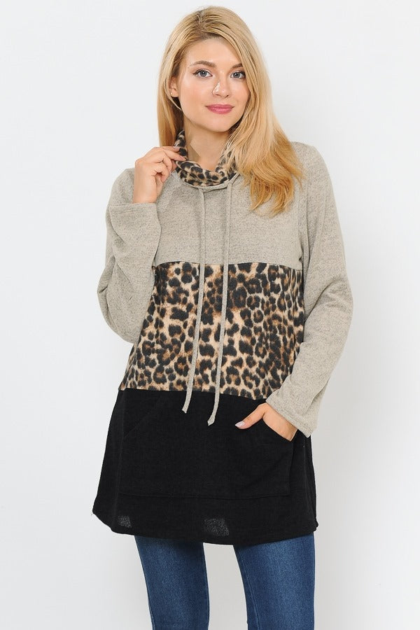 Taupe Leopard Colorblock Hoodie