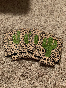 Leopard Glitter Cactus Koozie