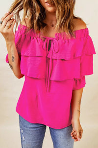 Lace Up Off Shoulder Ruffle Tiered Blouse
