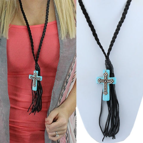 Turquoise  braded Cross Necklace