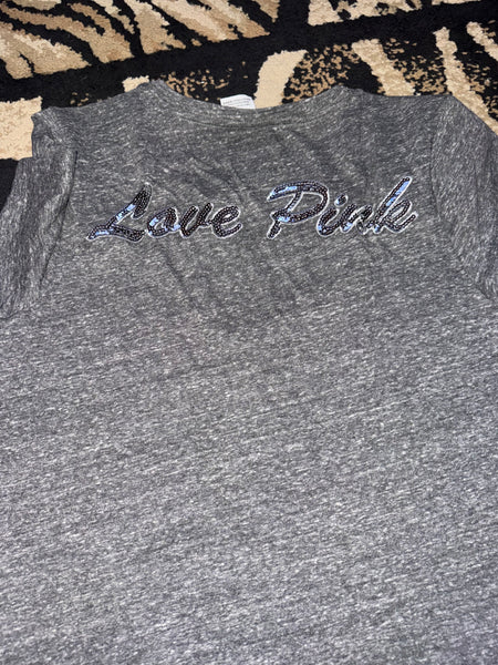 NWOT Grey Blue Sequin VS Pink Tee-LARGE