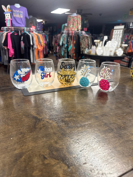 Hand Painted Stemless Wine Glass *Multiple*