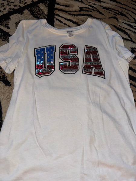 NWOT USA Sequin Tee-LARGE
