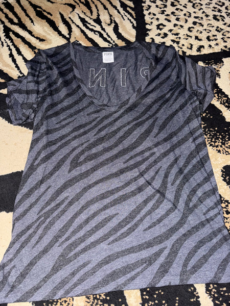 NWOT Zebra Sequin VS Pink Tee-LARGE