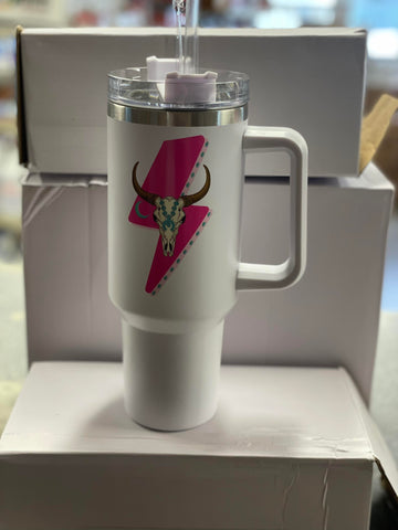 White Lightening Bull Skull Tumbler