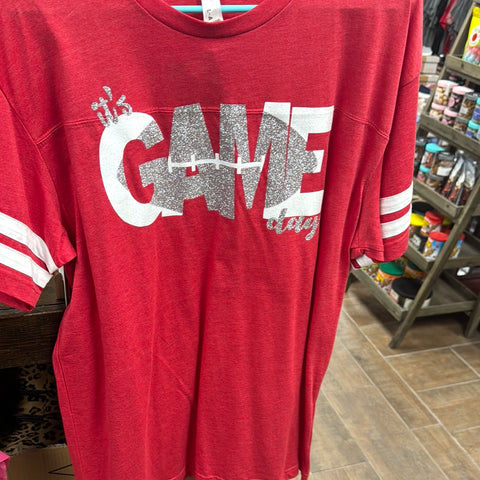 Red Glitter Game Day Tee
