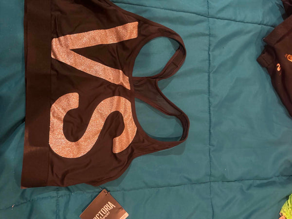 NWT Black VS Glitter Victoria Secret Sports Bra-XL*