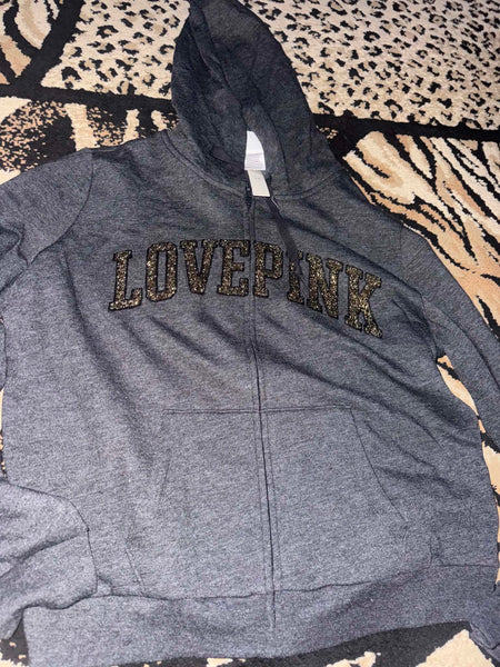 NWT Grey Pink Applique Zip Hoodie-XL
