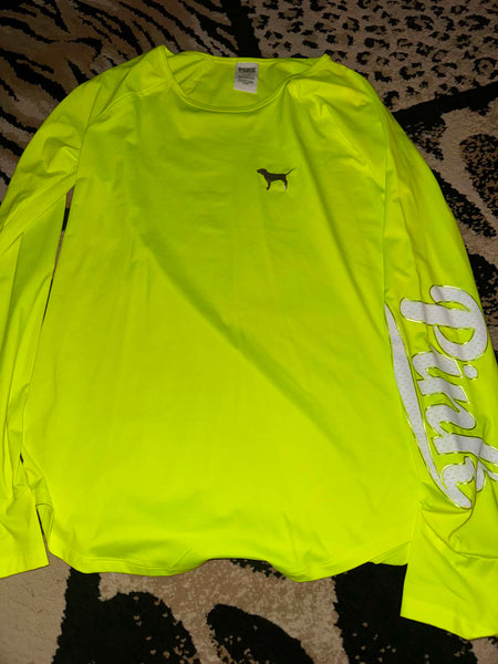 NWOT NEON Yellow Long Sleeve Pink-VS top- LARGE