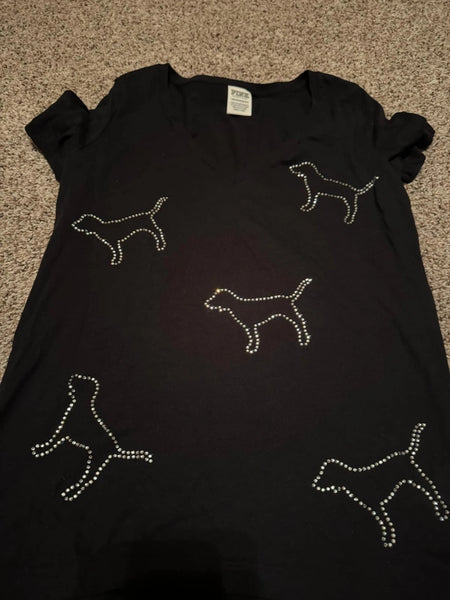 EUC Black Rhinestone Dog VS tee-XS