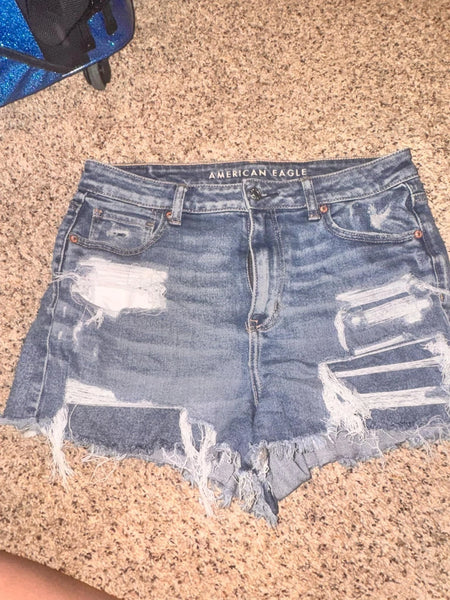 EUC Blue Denim Distressed Raw Hem American Eagle shorts- size 10