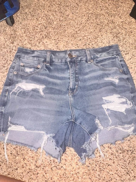EUC Light Blue Denim Distressed Raw Hem American Eagle shorts- size 10