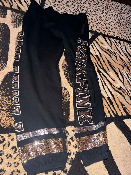NWOT Black Gold Sequin Sweatpants-LARGE