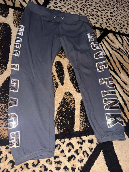 NWOT Grey Sequin PINK Sweatpants-LARGE