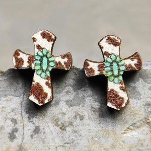 Wooden Cross Post Earrings