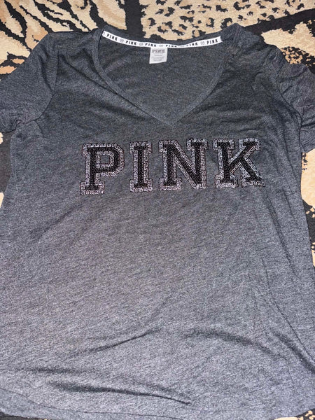 NWOT Black/Grey Sequin Pink VS Top-LARGE
