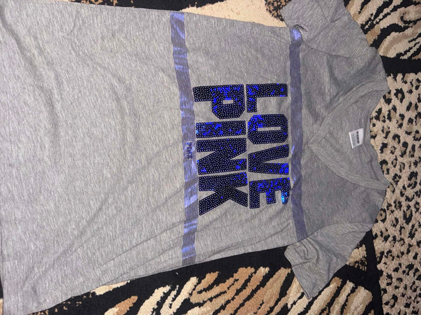 NWOT Blue Sequin Pink VS Tee-LARGE