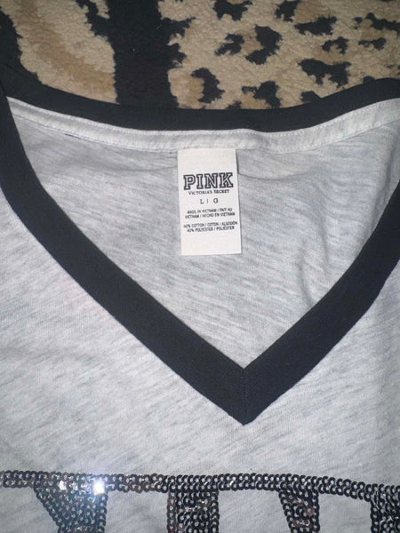 NWOT Neon Green, Black Sequin Pink VS Tee-LARGE