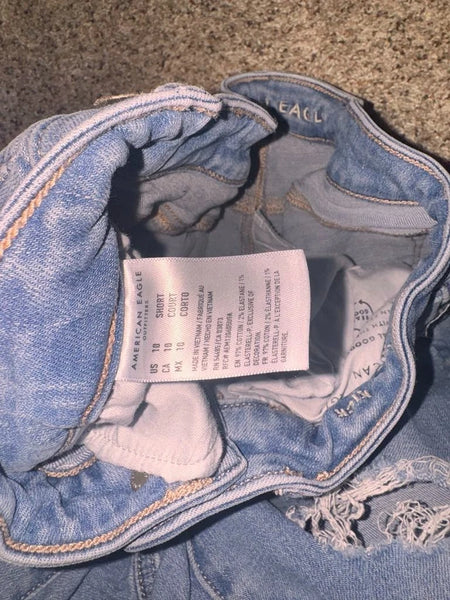 GUC Light Blue Denim Distressed Flare American Eagle Jeans- Short Length (10)