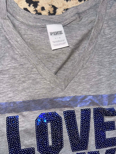 NWOT Blue Sequin Pink VS Tee-LARGE