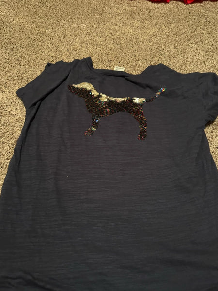 EUC Navy Multicolor Sequin Dog VS tee-SMALL