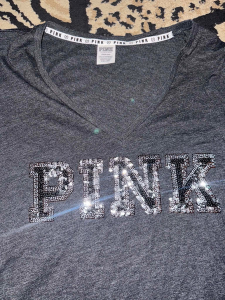 NWOT Black/Grey Sequin Pink VS Top-LARGE