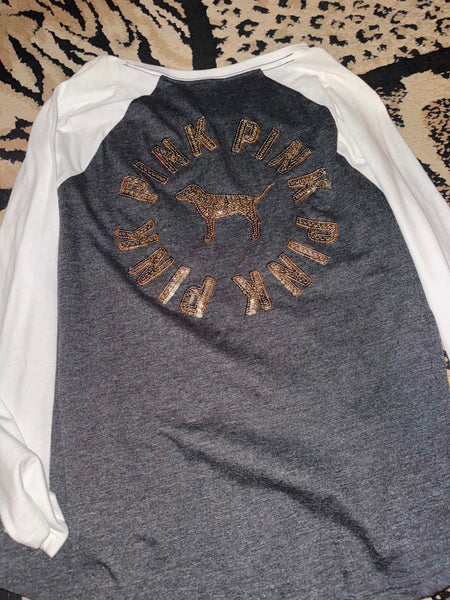 NWOT Gold Sequin Grey Long Sleeve Vs Pink Top-LARGE