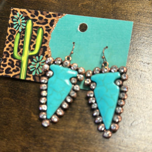 Turquoise Bronze Arrowhead Earrings