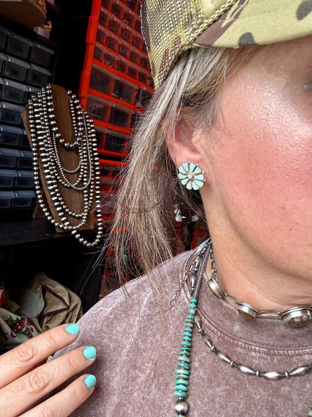 Cluster Earrings – White Opal & Sterling Silver