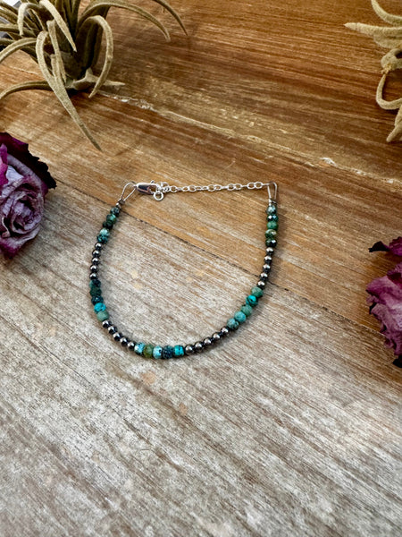 African Turquoise & Sterling Silver Pearl Bracelet – 3mm