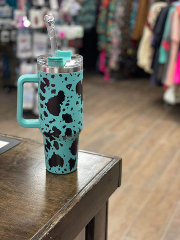 Teal Cow Etched 40oz Tumbler