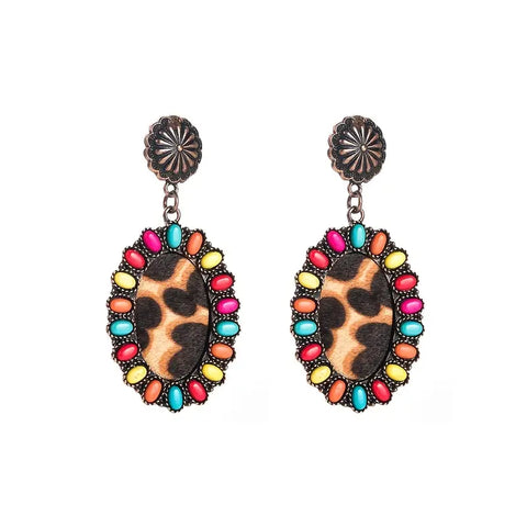 Multi Boho Leopard Dangle Earrings