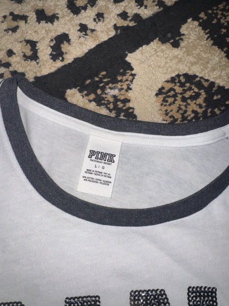 NWOT White/Grey Silver Sequin VS Top-LARGE