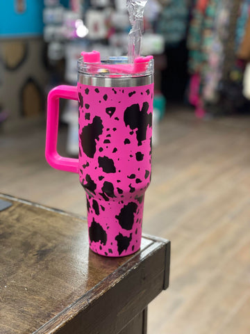 Pink Cow Etched 40oz Tumbler