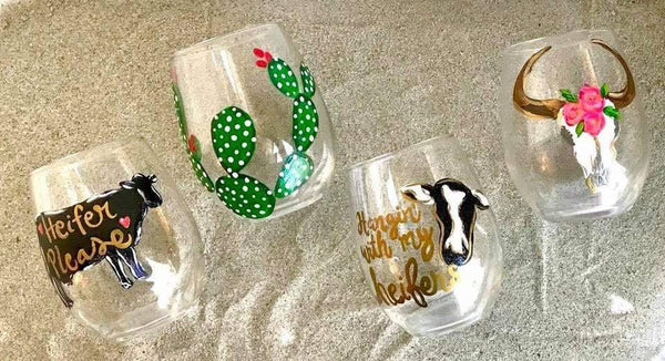 Hand Painted Stemless Wine Glass *Multiple*