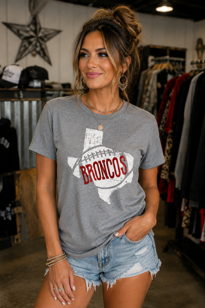 Glitter Red Broncos Tx Tee
