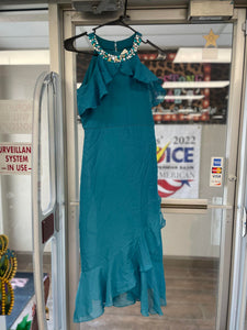 Rhinestone Turquoise Shift Maxi Dress