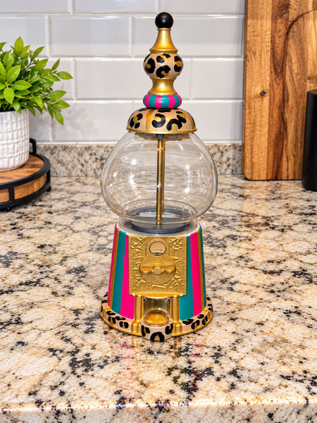 PREORDER Hand Painted Leopard/Pink/Turquoise Gumball Machine