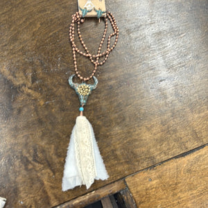 Copper/Patina Bull Skull Necklace Set