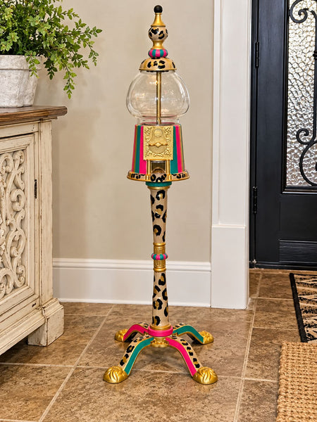 PREORDER Hand Painted Leopard/Pink/Turquoise Gumball Machine