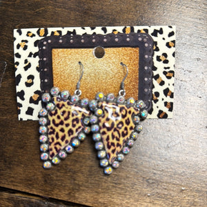 Leopard Rhinestone Arrowhead Earrings