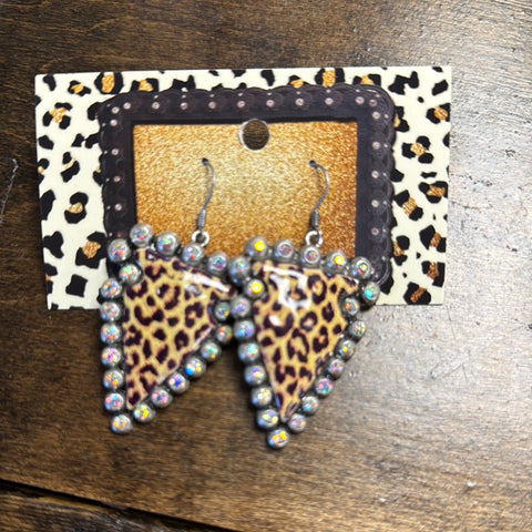 Leopard Rhinestone Arrowhead Earrings