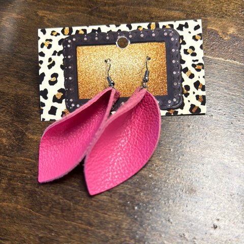 Pink Leather Petal Earrings