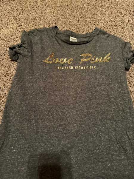 EUC Grey Sequin Pink VS Tee-XS