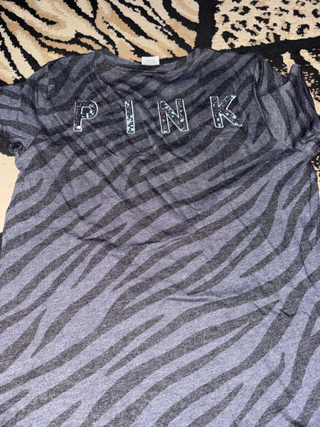 NWOT Zebra Sequin VS Pink Tee-LARGE