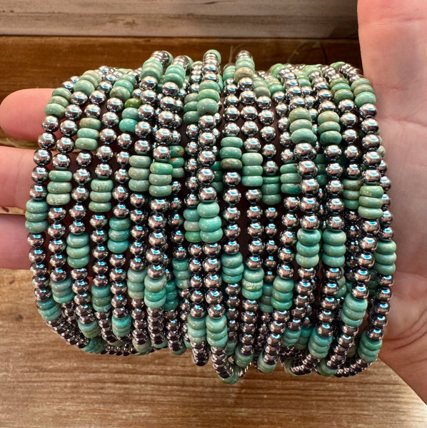 Green Turquoise & Sterling Silver Pearl Necklace – 5mm – Handmade by The Bijoux FAB – 19"