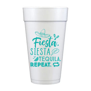Fiesta Siesta Tequila Repeat Blue Foam Cups