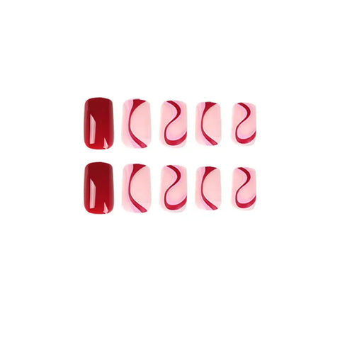 Red Swirl Fake Nails